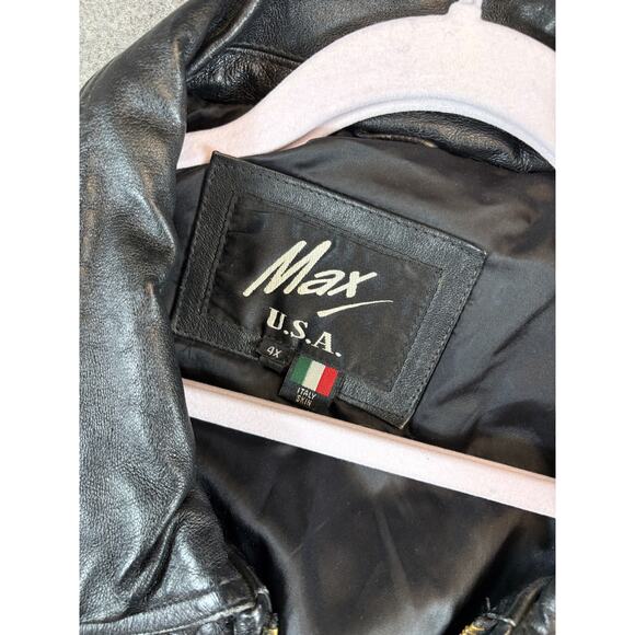 Vintage 90s Max Quilted Bomber Jacket Mens 4X Black Leather Studded Biker USA - Picture 6 of 6